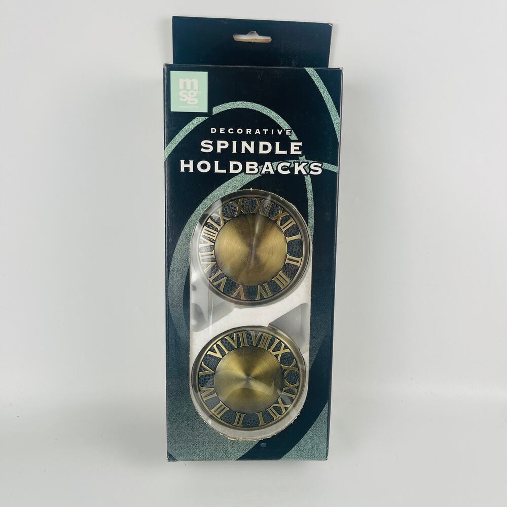 Decorative Spindle Curtain Holdbacks MSG Antique Gold Finish Clock Face Design